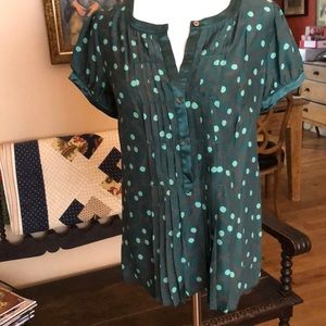 M. S. S. P.  Green Silk Blouse w Puff Sleeves S